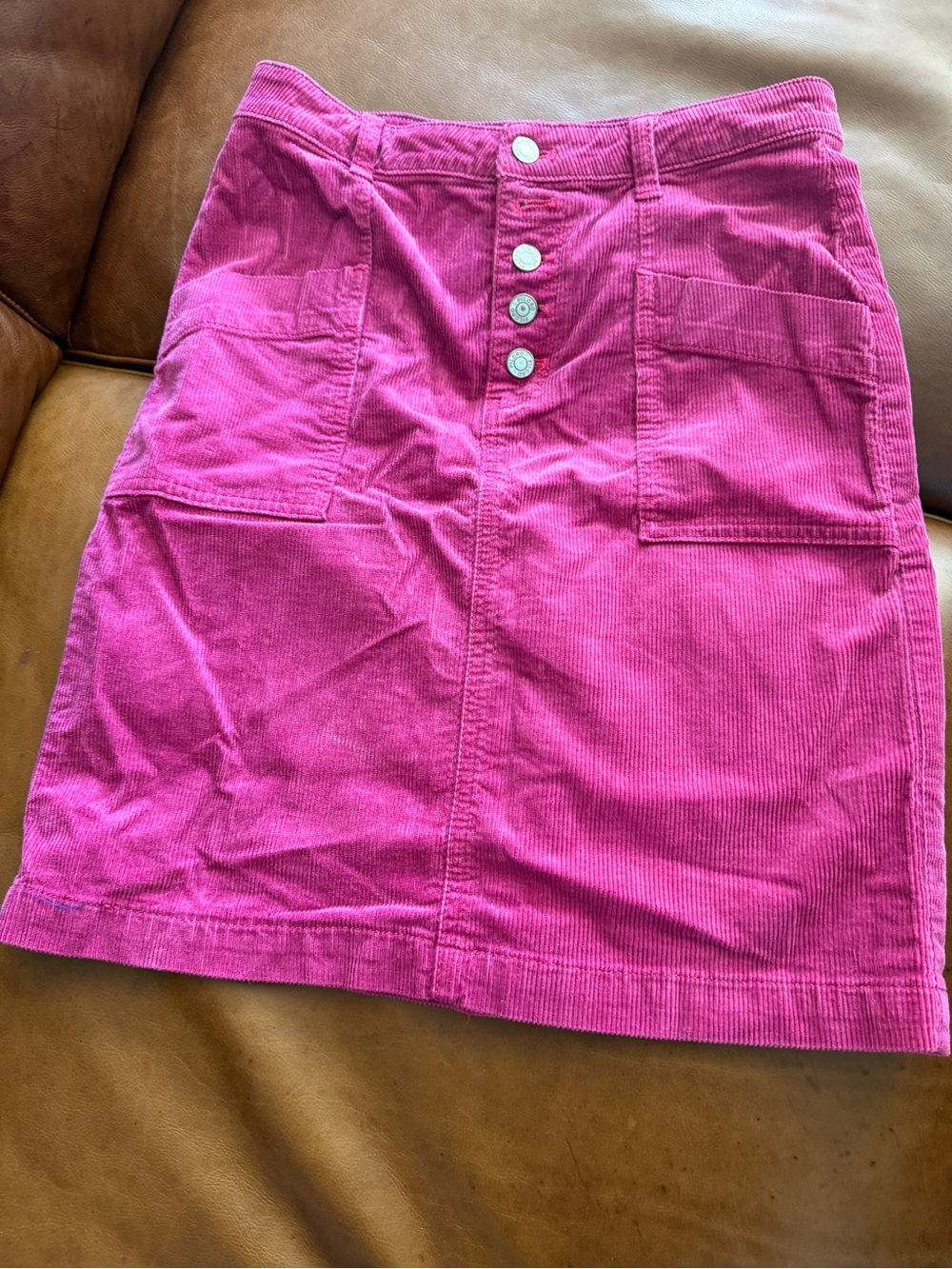 Anthropologie Fuchsia Corduroy Button-Front Mini Skirt